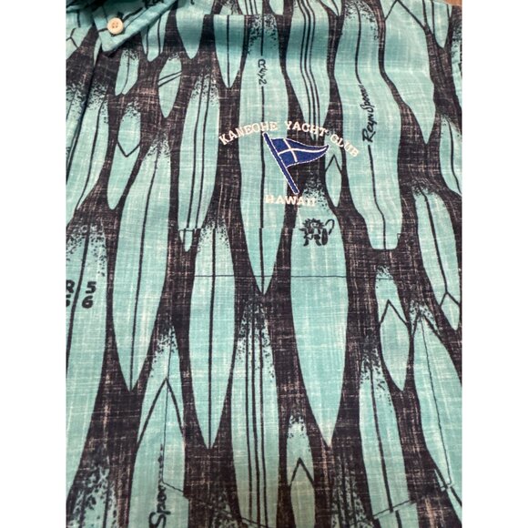 Reyn Spooner Mens Hawaiian Traditional Shirt XL Blue Green Surfboard Print Butto - Picture 2 of 10